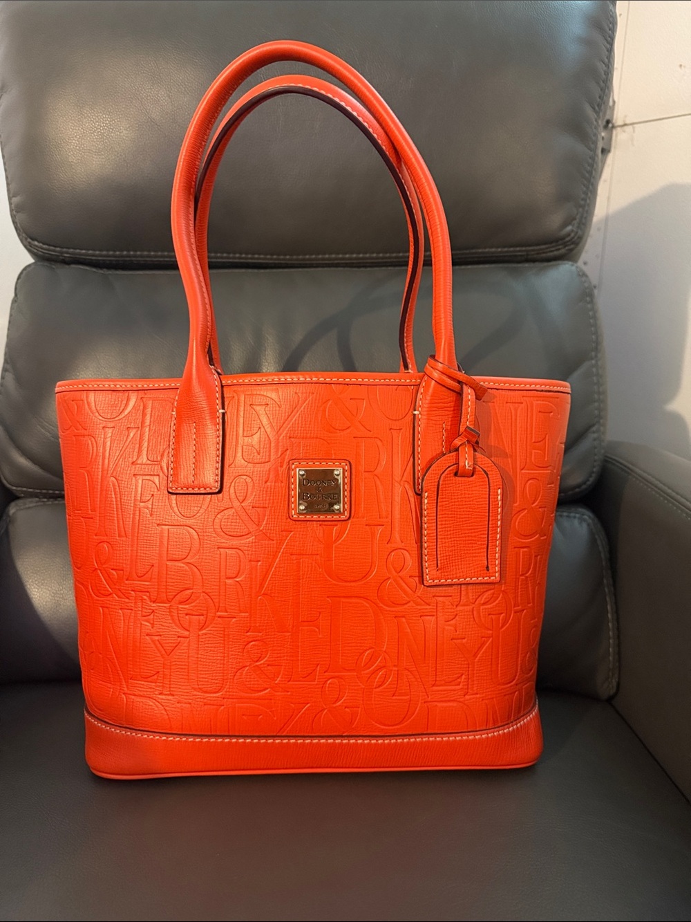 Dooney & Bourke Bright Orange Embossed Leather Tote